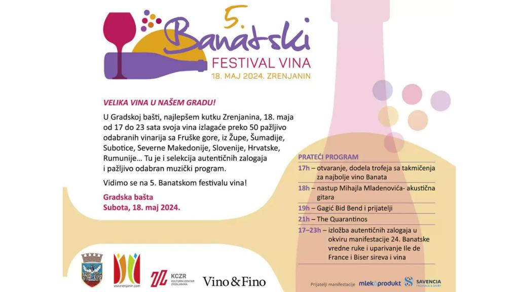 5. Banatski festival vina 18. maja u Gradskoj bašti