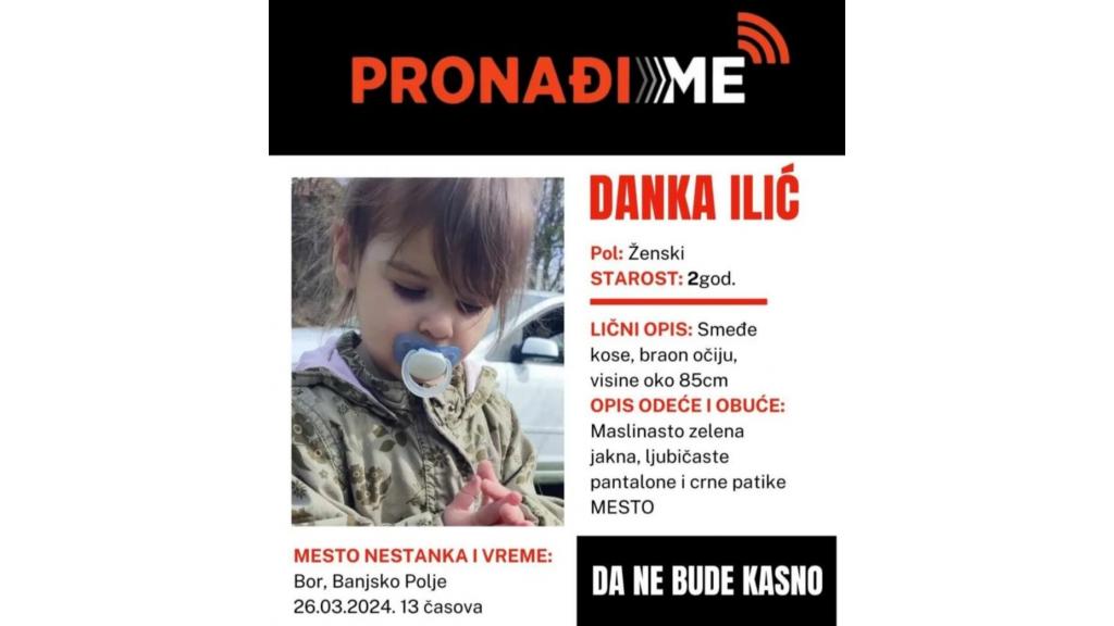Prvi put aktiviran AMBER ALERT u Srbiji zbog nestanka male Danke u Boru