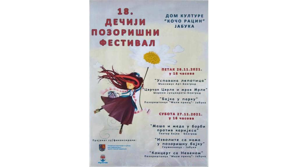 “Dečji pozorišni festival” u Jabuci 26. i 27. novembra