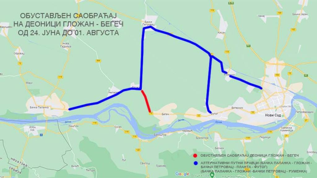 Obustavljanje saobraćaja na deonici Gložan-Begeč