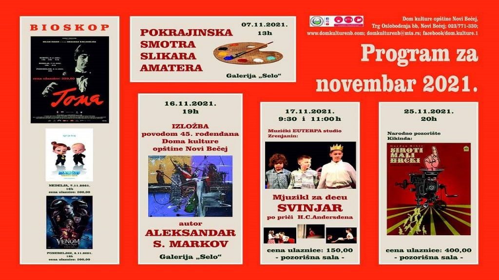 Program Doma kulture opštine Novi Bečej u novembru