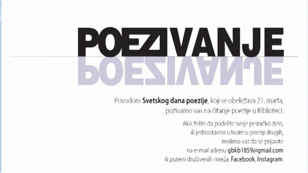 Gradska biblioteka „Karlo Bijelicki“ organizuje „Poezivanje“